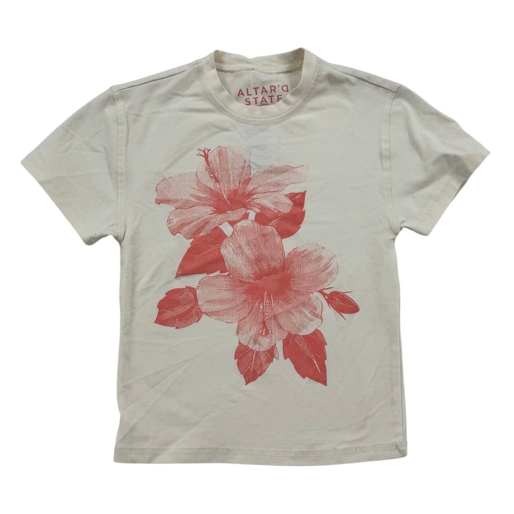 Altar'd State Baby Tee Womens M Gardenia New Hibiscus Floral Graphic Y2K Top